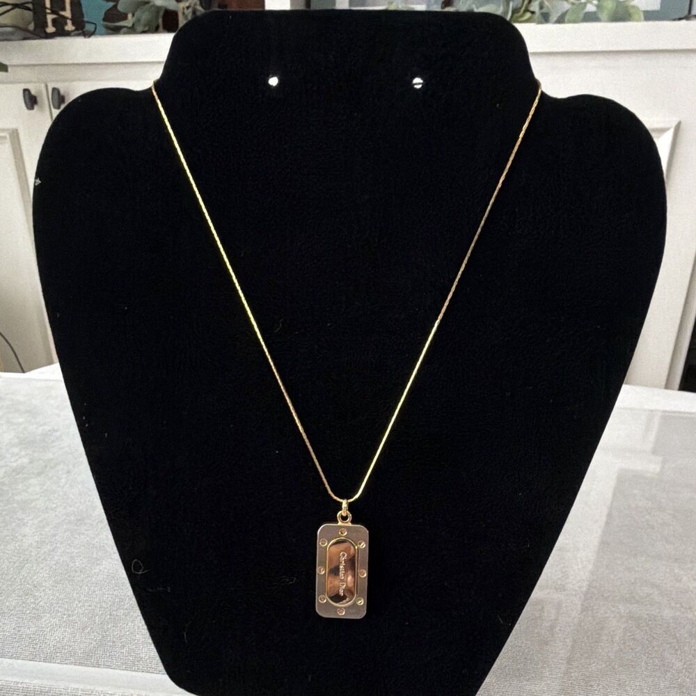 Vintage Christian Dior Two Tone Silver Gold Dog Tag Screw Pendant Necklace 16-18